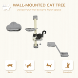 PawHut Cat Wall Furniture with Hammock, Platforms, Ladder and Scratching Post – Wall-Mounted Cat Climbing Set, Grey