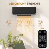 HOMCOM 1000W/2000W Wall Downflow Heater with 12-Hour Timer & Remote – 10-49°C, 30° Oscillation, Black
