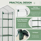 4-Tier Mini Greenhouse with Zipped Roll-up Door – Steel Frame Plant Grow House, 70 x 50 x 160cm, Dark Green & White
