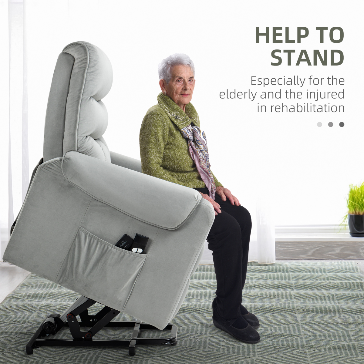 HOMCOM Power Lift Rise & Recliner Chair with Remote Control & Padded Upholstery – Comfort Armchair, Grey
