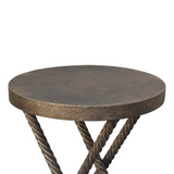 Artisan Furniture Metallic Rope Side Table – Solid Mango Wood, Rope-Design Legs for Living Room