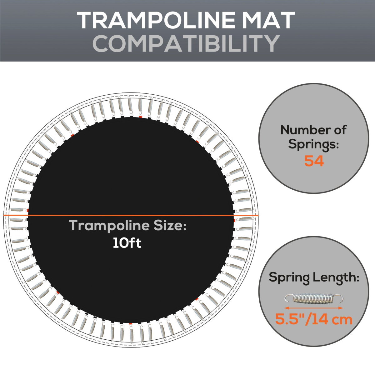 SPORTNOW Trampoline Mat with 54 V-Hooks – UV-Protected Jumping Mat for 10ft Round Trampoline, Black