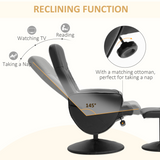 Reclining 360° Swivel Armchair & Ottoman Set in Black PU Leather – Relaxation Chair with Footstool