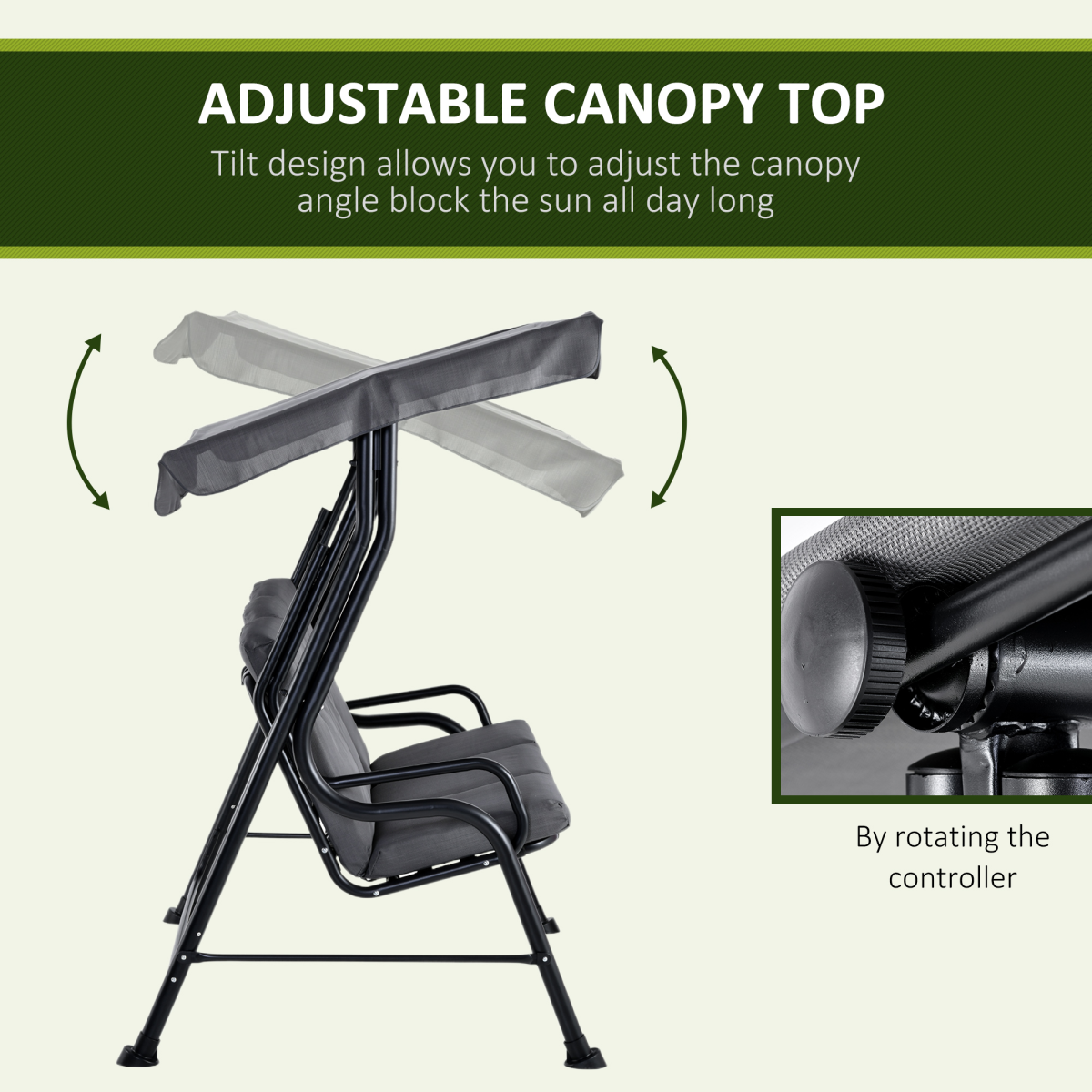 Outsunny 3 Seater Garden Swing Chair with Thick Padded Seat & Canopy – Bench Bed, Grey