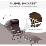 Outsunny Heavy-Duty Foldable Sun Lounger with 7-Level Recline & Pillow, Steel Frame, Texteline – Brown