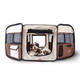 PawHut Foldable Pet Playpen with Waterproof Oxford Cover, Zipped Doors & Carry Bag – Small Pet Enclosure, Brown & Cream