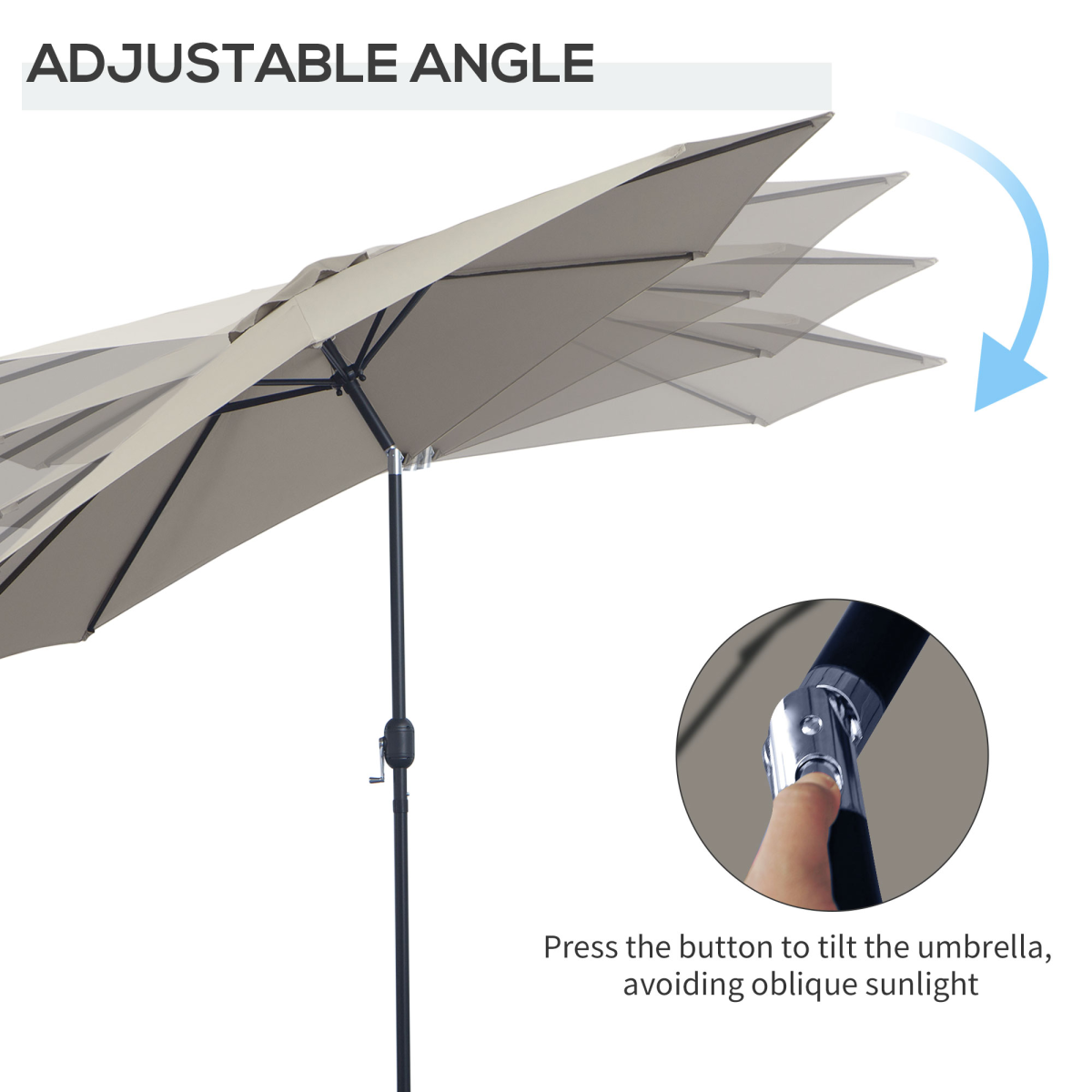 Outsunny 3m Tilt & Crank Patio Parasol with 2.95m Canopy & Steel Frame – Garden Sun Shade, Light Grey