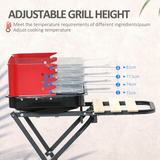 Outsunny Foldable Charcoal BBQ Grill with Wheels & Wooden Side Shelf – Portable Garden Barbecue, Red & Black