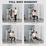 HOMCOM Multifunction Home Gym Station with 45kg Weight Stack – Full Body Strength Training Machine, White