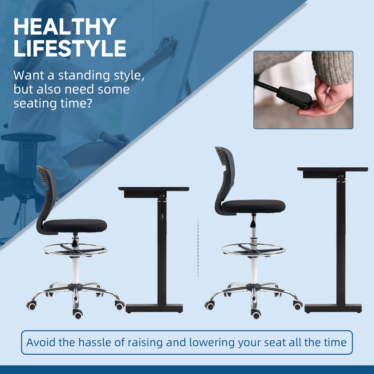 Vinsetto Tall Draughtsman Chair with Lumbar Support & Foot Ring – Grey Mesh
