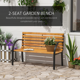 Outsunny 2-Seater Garden Bench with Steel Frame and Hardwood Slats, 122 x 60 x 80cm