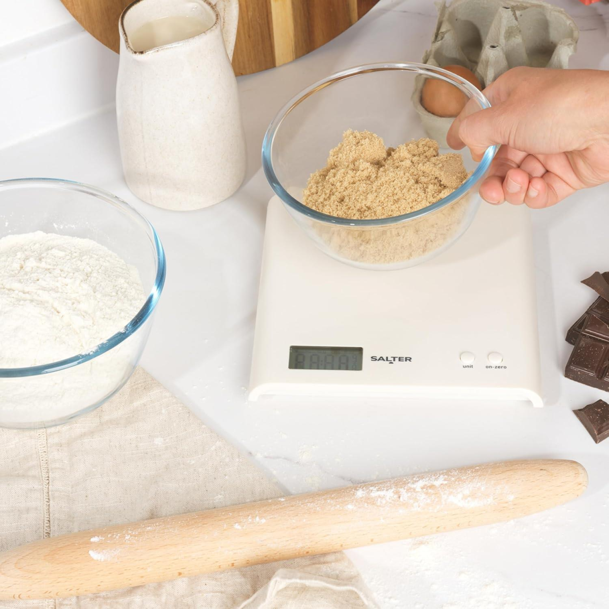 Salter Arc Electronic Kitchen Scale 3kg with Add & Weigh Function – Slim LCD Food Scale, White