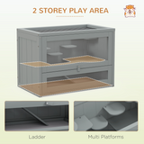 PawHut 2-Level Wooden Hamster Cage with Platforms, Ramp & Openable Mesh Roof – Small Animal Hutch, Grey