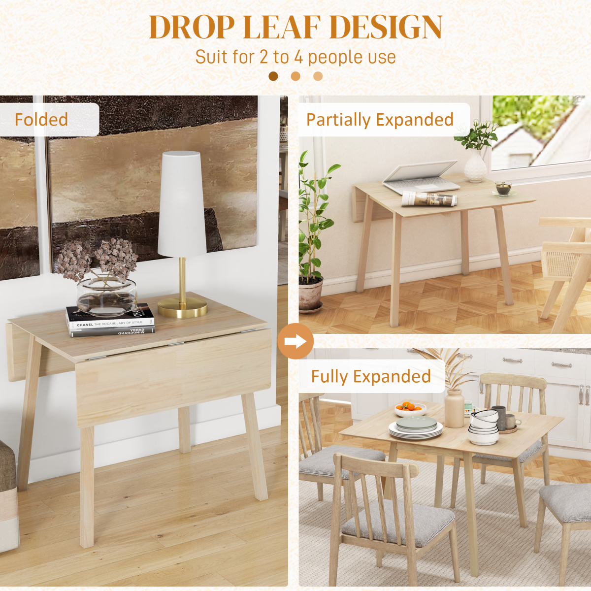 HOMCOM Extendable Drop Leaf Kitchen Table for 2–4 People – Space-Saving Folding Dining Table