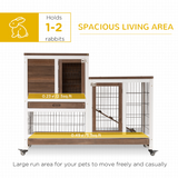 Two-Tier Wooden Rabbit Hutch with Four Wheels and Locking Doors – Indoor Guinea Pig Cage, 110 x 50 x 86 cm