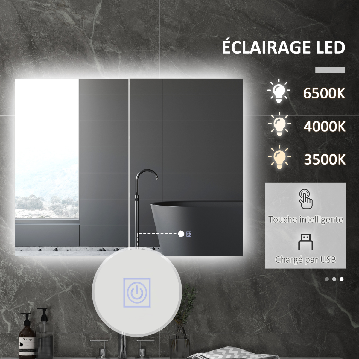 kleankin Wall Mounted Bathroom Mirror Cabinet with LED Light & USB Port – Adjustable Shelves