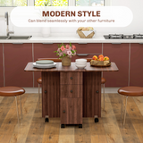 HOMCOM Folding Drop Leaf Dining Table with Drawers, Cupboard & Shelf – Space-Saving Kitchen Table, Distressed Brown