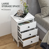 HOMCOM Set of 2 White Bedside Tables with 3 Drawers Each – Bedroom Storage Cabinets with Anti-Tip Straps