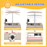 Outsunny Kids Wooden Sandbox with Canopy, Play Kitchen Accessories and Storage Shelf – Outdoor Sandpit