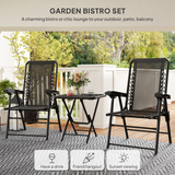 Outsunny 3 Piece Folding Garden Bistro Set with 2 Chairs, Table & Cup Holders – Texteline Seats, Black