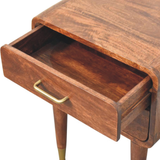 Artisan Furniture Solid Wood Astor 2-Drawer Nightstand with Brass Handles – Mid-Century Bedside, Roasted Almond