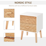 HOMCOM Nordic-Style 2-Drawer Wooden Bedside Table with Tapered Legs – Scandi Bedroom Storage