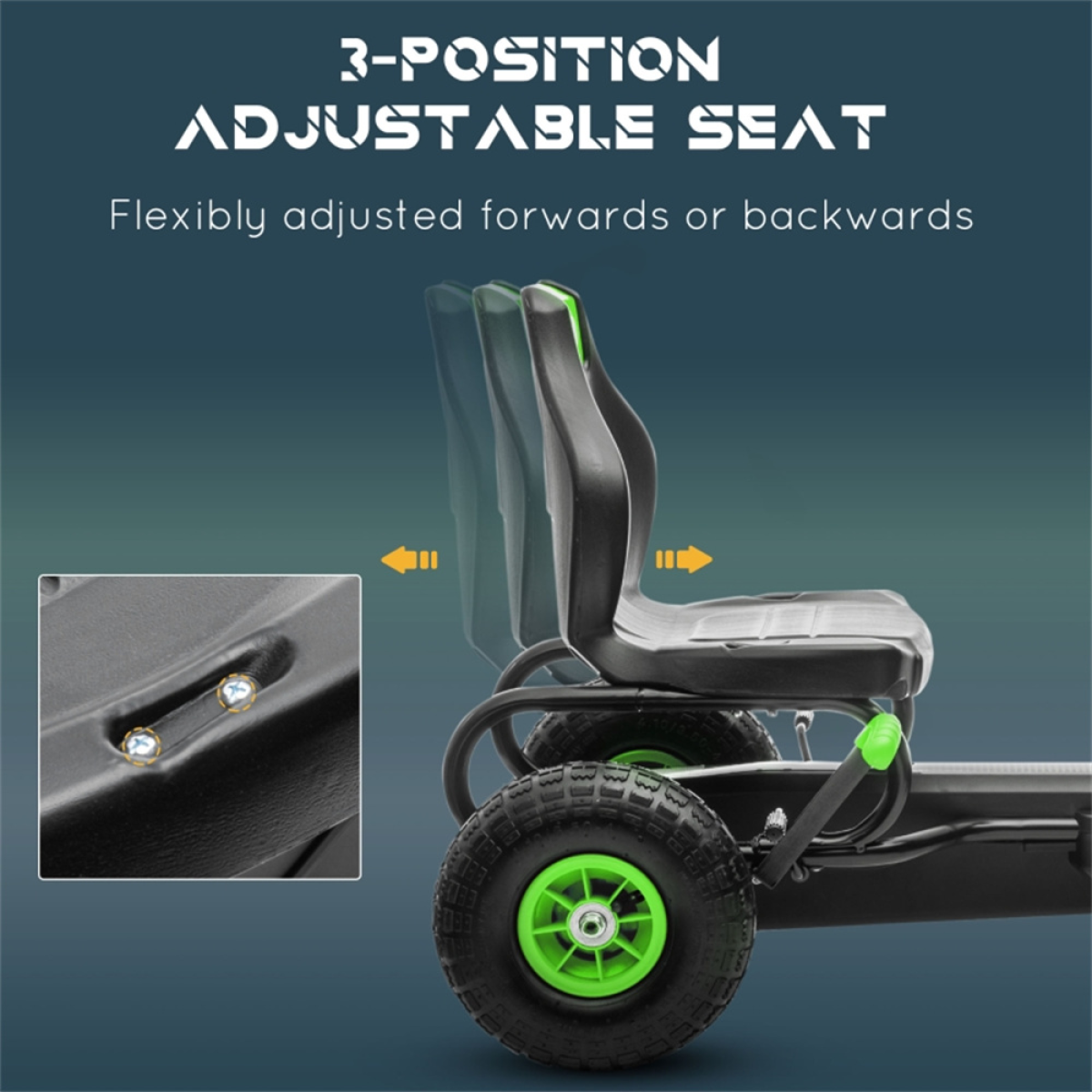 Kids Pedal Go Kart with Adjustable Seat, Handbrake & Rubber Wheels – Ride-On for Ages 5–12, Green and Black