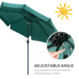 Outsunny 2.66m Scalloped Garden Patio Umbrella with Crank Handle & Push-Button Tilt – 4–6 Seater, Green