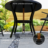 Outsunny 90cm Round Garden Dining Table with Parasol Hole – Slatted Steel Patio Table for 4, Black