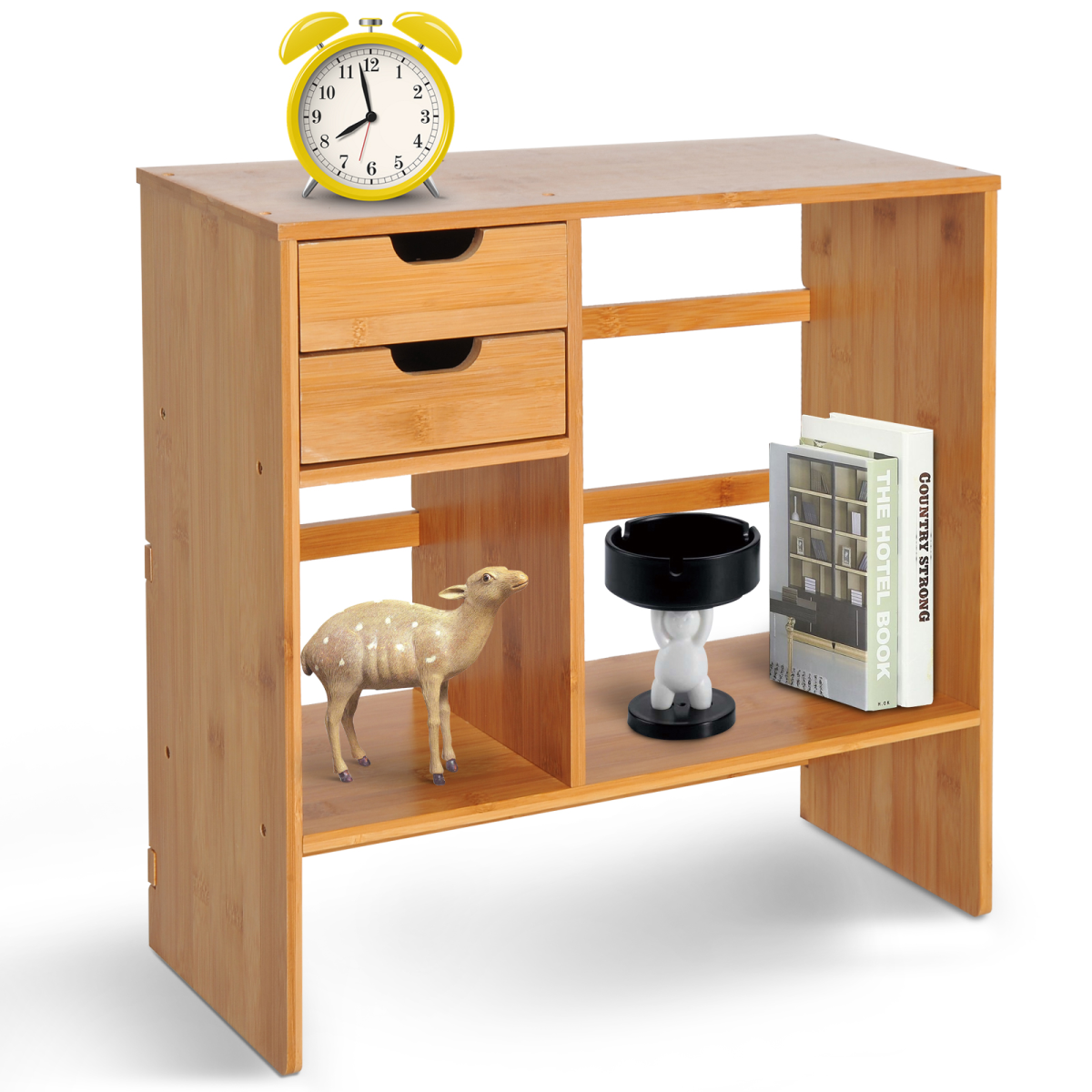 HOMCOM Bamboo Desk Organiser with 2 Drawers and 2 Cube Storage, 180 Degree Rotatable – Desktop Bookshelf