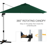 Outsunny 3 x 3m Cantilever Roma Parasol with 360° Cross Base and 5-Level Tilt – Garden Umbrella, Green