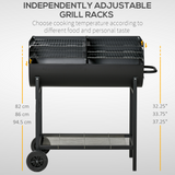 Outsunny 2-Grill Charcoal BBQ with Wheels, Adjustable Height and Mesh Shelf – Steel Backyard Barbecue, Black