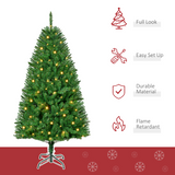 HOMCOM 5ft Pre-Lit Christmas Tree with Warm White LEDs, 8 Light Modes & Foldable Base – Green