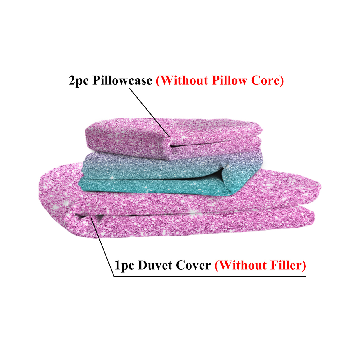 Rainbow Glitter Ombre Duvet Cover Set with 2 Pillow Shams – Unicorn Pastel Single Bedding