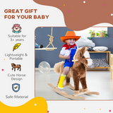 HOMCOM Kids Plush Rocking Horse with Wooden Base and Metal Frame – Ride-On Rocker Toy, Birthday Gift