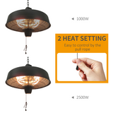 HOMCOM Hanging Halogen Infrared Patio Heater, 1000W/2500W with Chains – Gazebo & Pergola Heater, Black