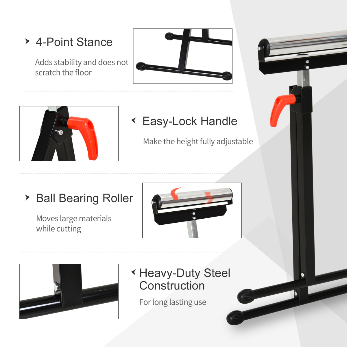HOMCOM Adjustable Woodworking Roller Stand 68–110cm – Foldable Metal Work Support with Ball Bearing Roller