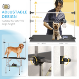 Pawhut Adjustable Dog Grooming Table with Two Safety Slings and Mesh Basket – Foldable Metal Frame, Black
