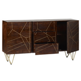 Extra Large Sideboard with Dark Gold Inlay, 3 Drawers & 2 Doors – Solid Wood Storage for Dining & Living Rooms