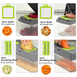 15-in-1 Vegetable Fruit Chopper with 1.5L Container & Drain Basket – Onion Dicer, Kitchen Slicer, Green & Grey