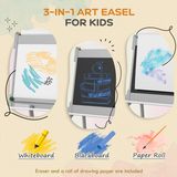 AIYAPLAY 3-in-1 Double-Sided Kids Art Easel with Paper Roll, Storage Boxes & Pen Holder – Grey