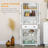 HOMCOM 160cm Kitchen Cupboard Storage Cabinet with Glass Door, Drawer & Adjustable Shelves – Pantry Unit