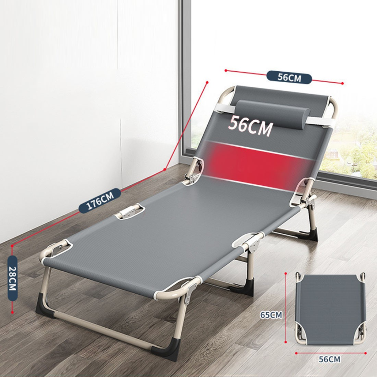 Folding Camping Bed with Cushion & Heavy Duty Steel Legs – Portable Lightweight Adult Travel Bed, Silver Grey