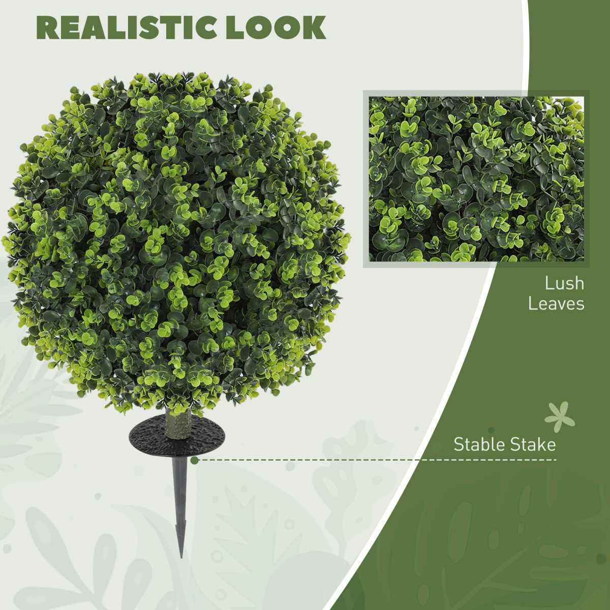 HOMCOM Set of 2 Artificial Boxwood Topiary Balls with Eucalyptus Leaves – Indoor Outdoor Plants, Green
