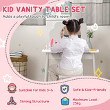 AIYAPLAY Kids Dressing Table with Mirror, Stool and Storage Drawer – Cloud Design Play Vanity Set, White