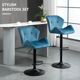 HOMCOM Set of 2 Velvet-Touch Bar Stools with Wing-Shape Seats & Metal Footrest – Kitchen Island Seating, Blue