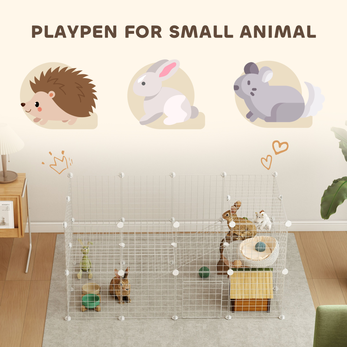PawHut DIY Pet Playpen with 36 Panels & Door – Rabbit, Chinchilla and Hedgehog Enclosure, White