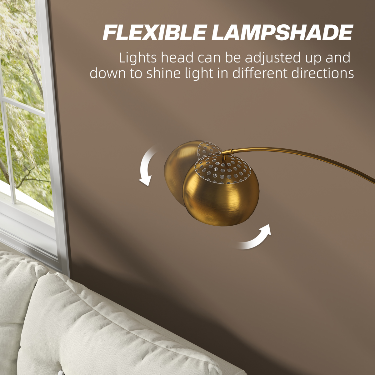 HOMCOM Arc Floor Lamp for Living Room, Free Standing Tall Lamp, Gold Tone