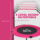 HOMCOM 40" Foldable Mini Fitness Trampoline with Foam Handle – 4-Level Adjustable Rebounder, Pink