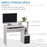 HOMCOM Computer Desk with Sliding Keyboard Tray, Drawer and Shelf – Compact Home Office Workstation, White